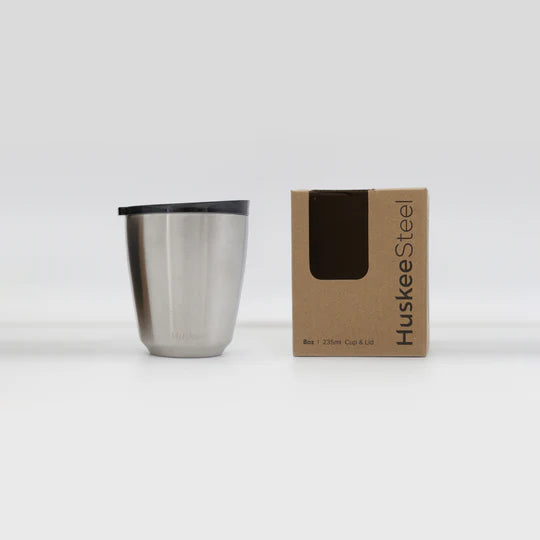 HuskeeSteel Cup & Lid - Brushed Steel