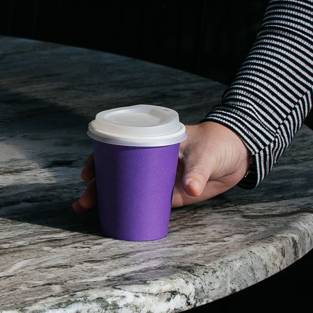 Purple hot cup with CPLA lid
